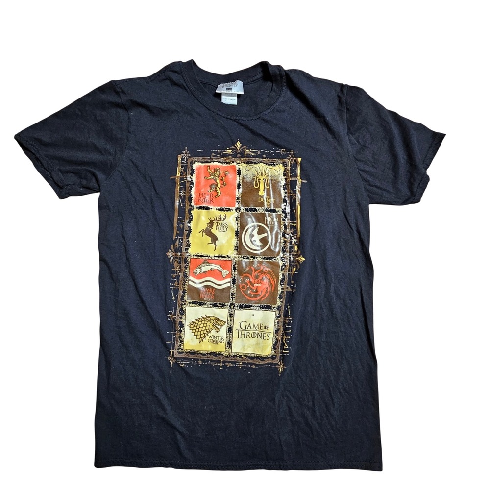 Game of Thrones House Block Sigils Graphic‎ Tee Shirt L Black HBO 2018 Cotton